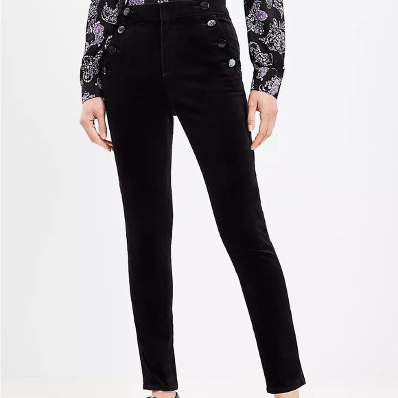 Loft Dark Navy Blue Button-Detail Women's Pants NWT - Picture 1 of 5